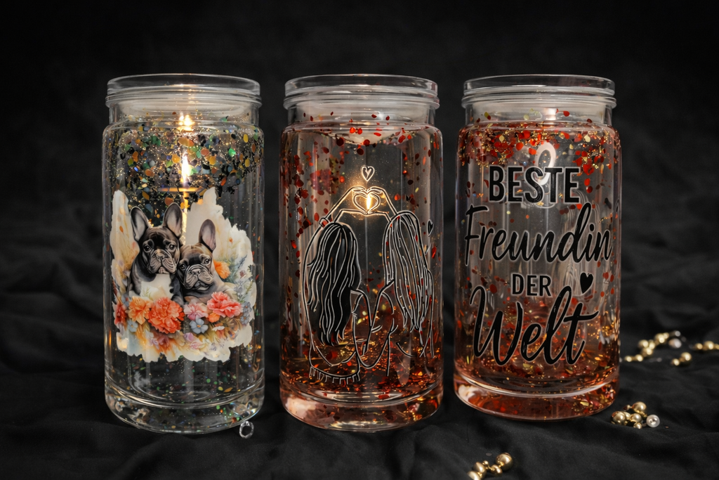 Trinkglas mit Bambusdeckel & Strohhalm - Unikat