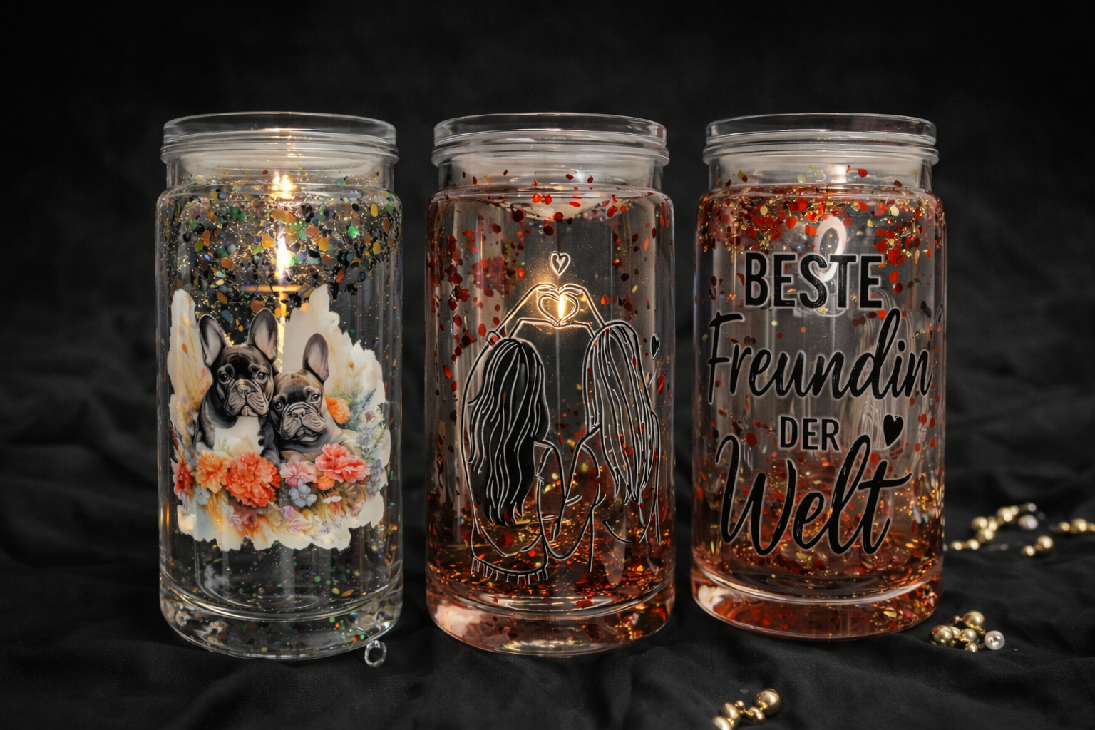 Trinkglas mit Bambusdeckel & Strohhalm - Unikat